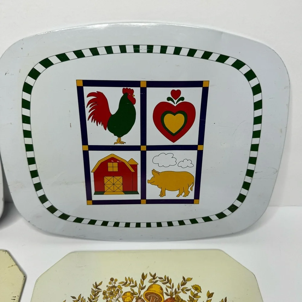 Ballonoff‎ Vintage Metal Pot Holders With Mushrooms and Chickens set of 4
